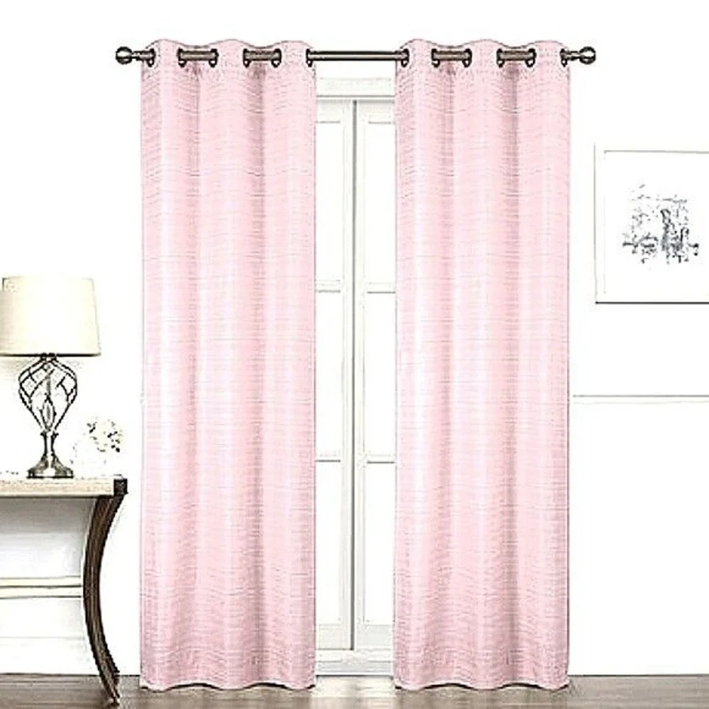 2 Drapery PANELS Brocade Baroque Curtain Soft Pink Shimmer Silver Grommet Modern